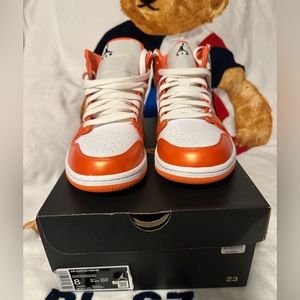 Air Jordan 1 Mid SE Authentic Orange and White Sneakers. Never Worn. Size 8.